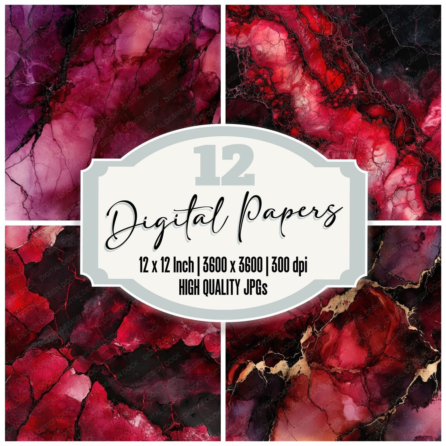 Deep Crimson Marble Digital Paper Pack (DDD001421)