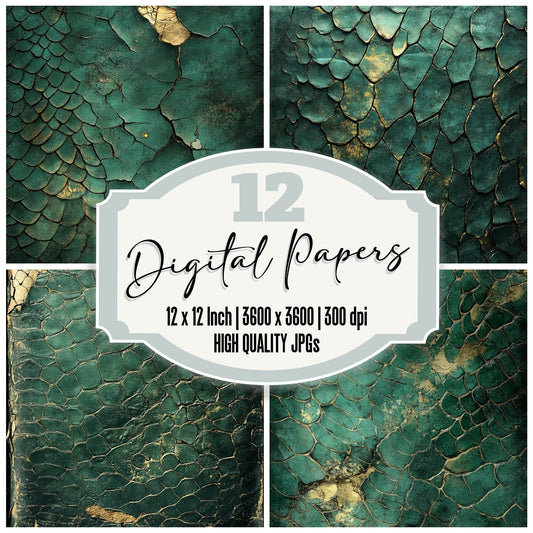 Deep Emerald Dragon Scale Texture Digital Paper Pack (DDD001422)