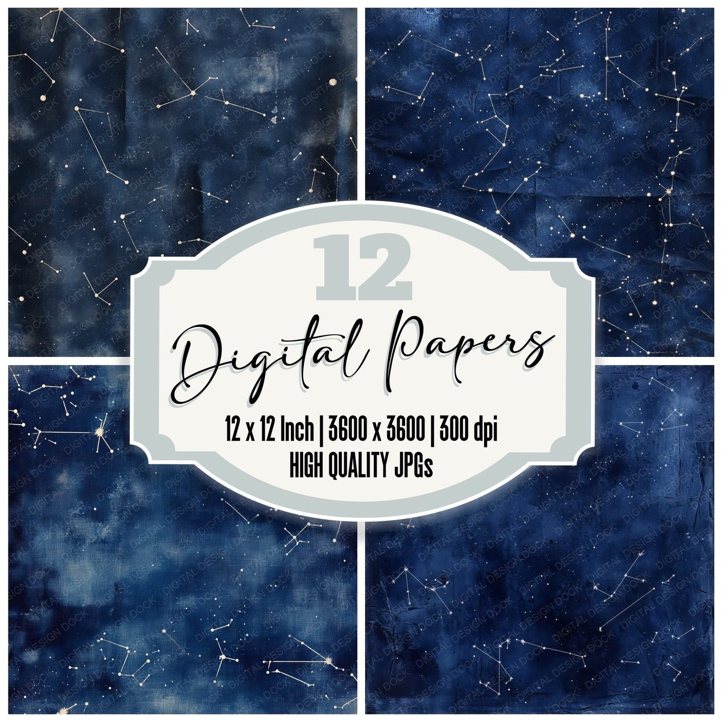Deep Indigo Zodiac Constellations Digital Paper Pack (DDD001423)