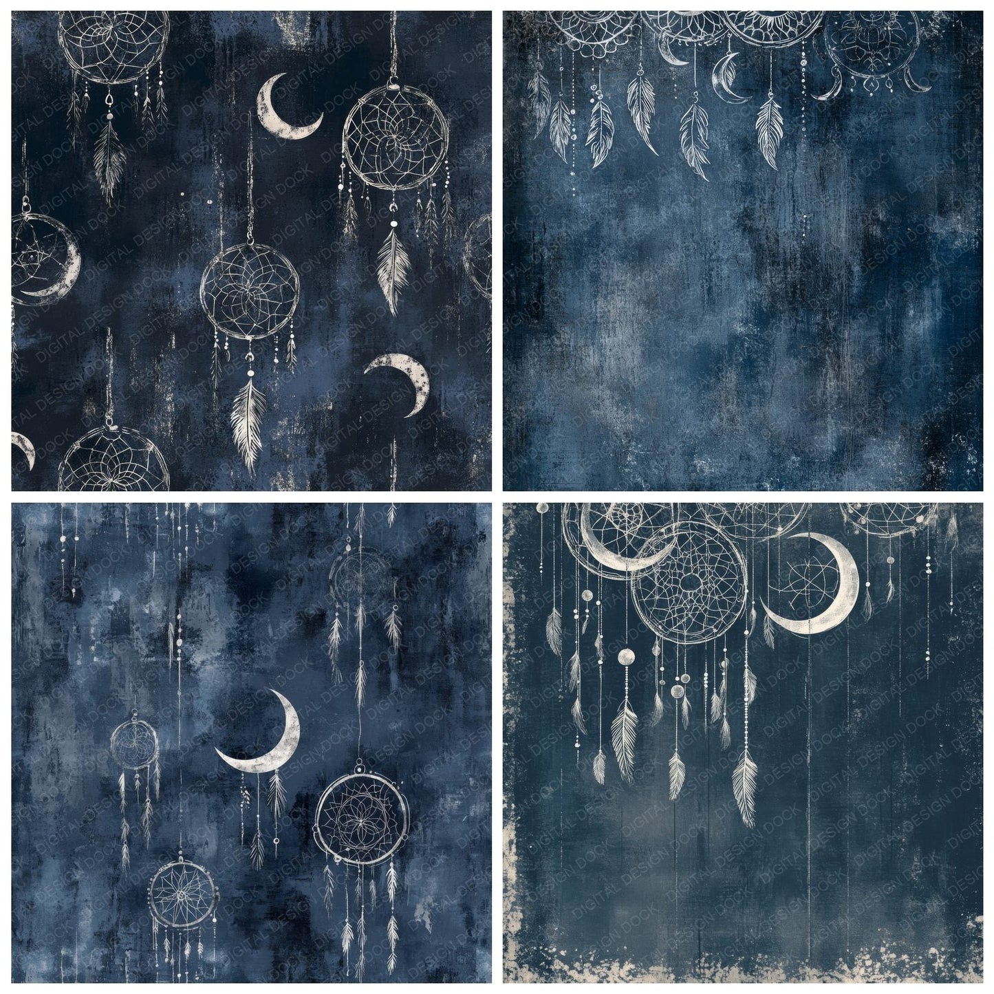 Deep Navy Boho Dreamcatchers Digital Paper Pack (DDD001424)