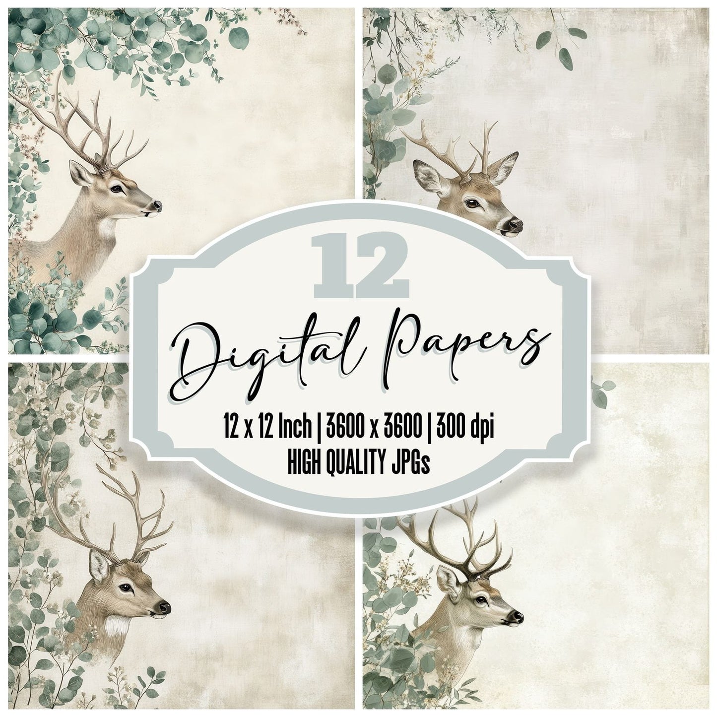 Deer Eucalyptus Whisper Digital Paper Pack (DDD001429)