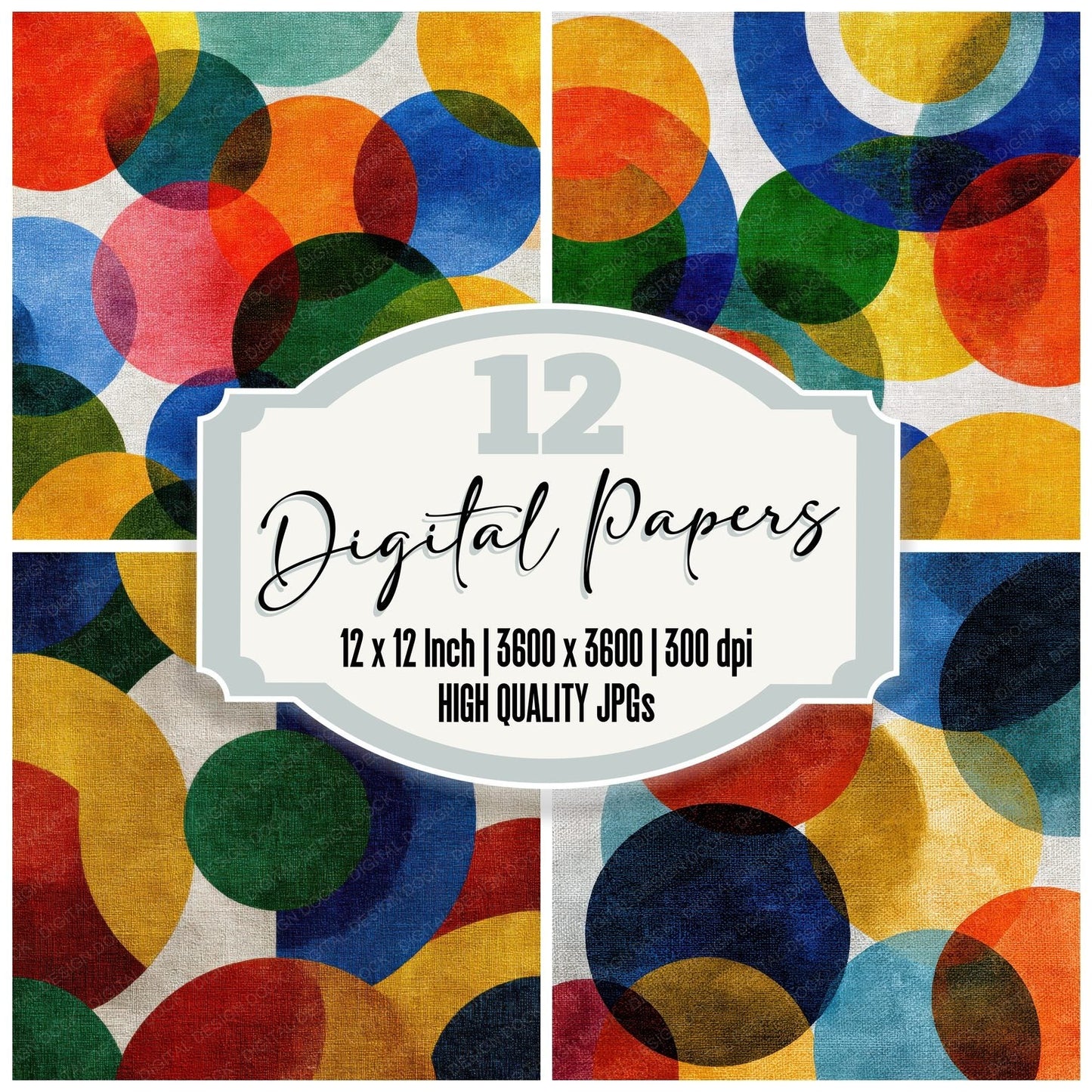 Delaunay Circle Rhythm Linen Pop Digital Paper Pack (DDD001432)
