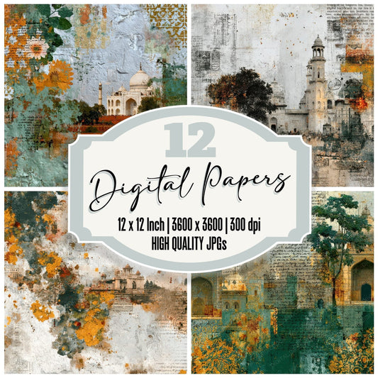 Delhi Collage Saffron Map Temple Digital Paper Pack (DDD001433)