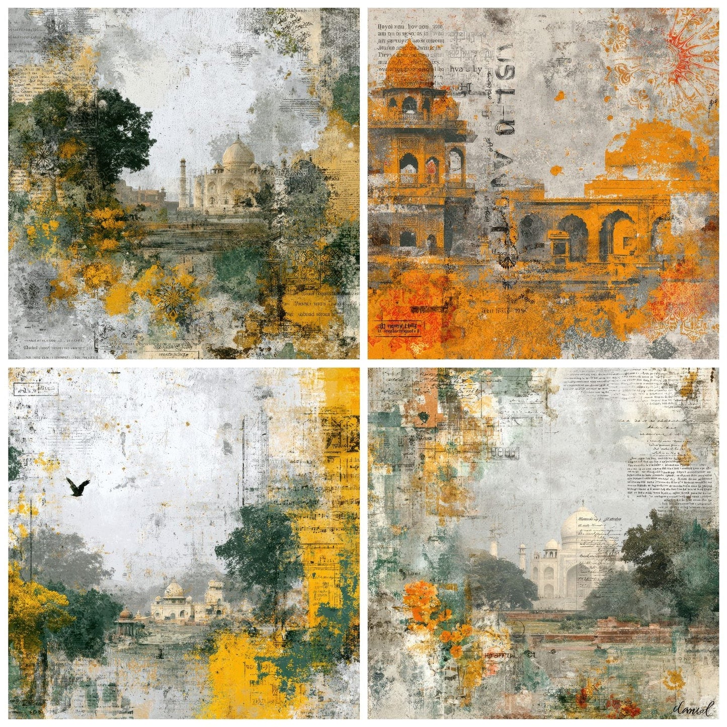 Delhi Collage Saffron Map Temple Digital Paper Pack (DDD001433)