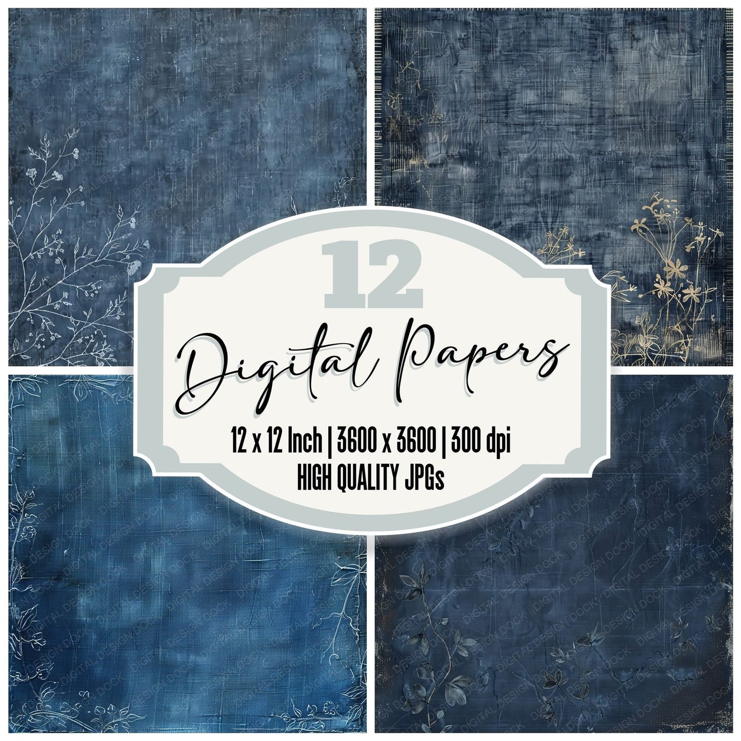 Denim Floral Texture Digital Paper Pack (DDD001436)