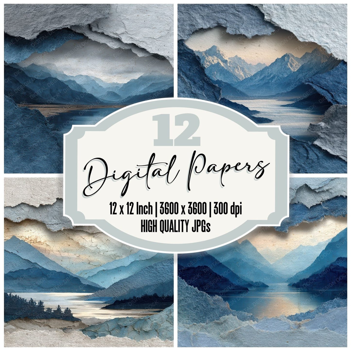 Denim Lake Scene Digital Paper Pack (DDD001439)