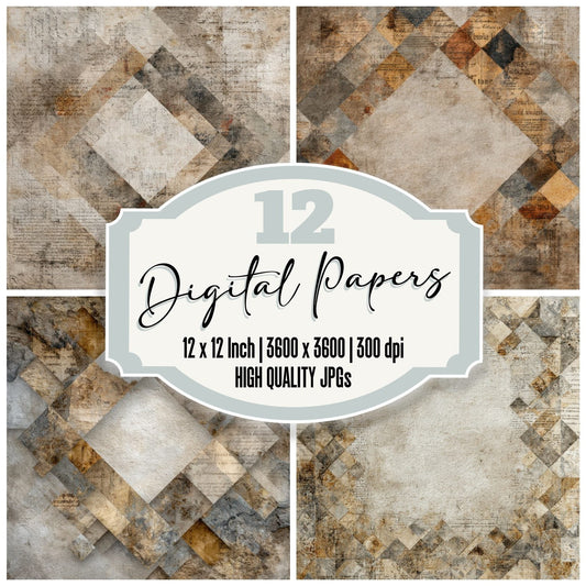 Diamond Border Linen Void Manuscript Digital Paper Pack (DDD001461)