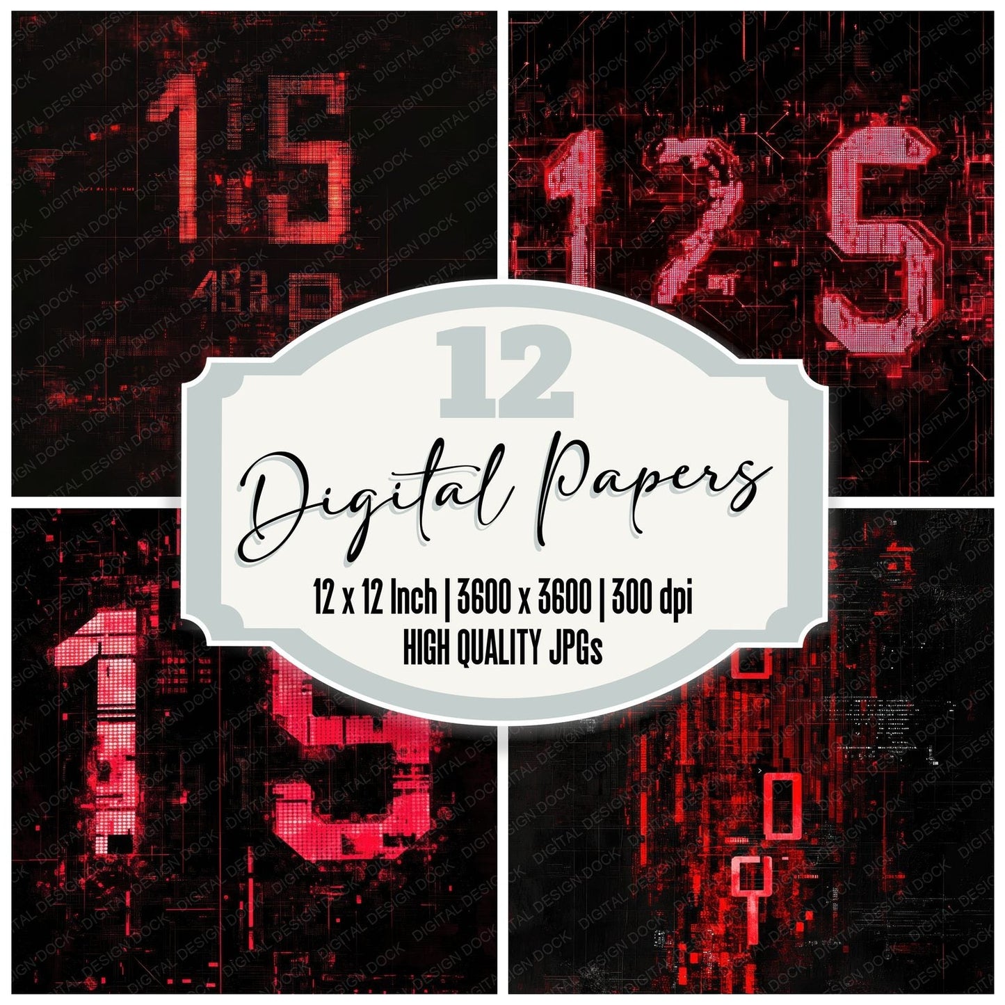 Digital Clock Glitch Background Digital Paper Pack (DDD001462)