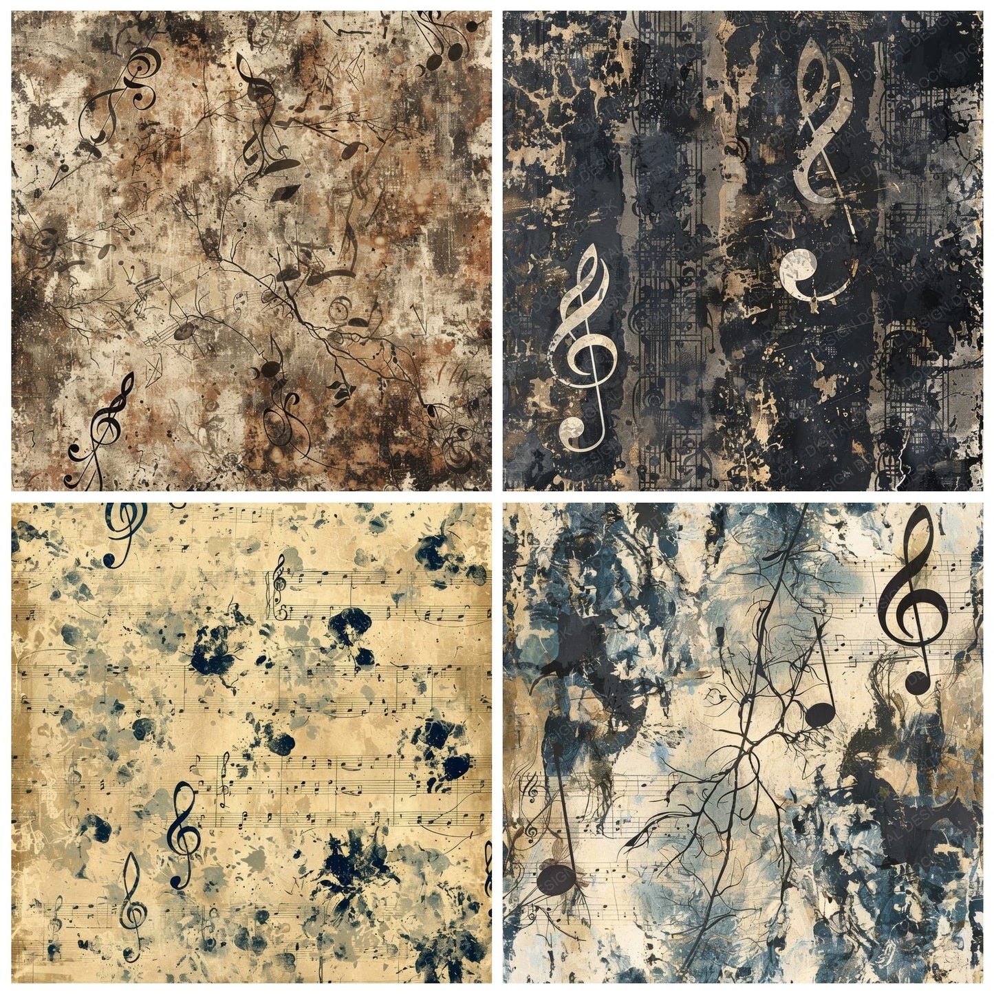 Distressed Music Sheet Notes Digital Paper Pack (DDD001470)