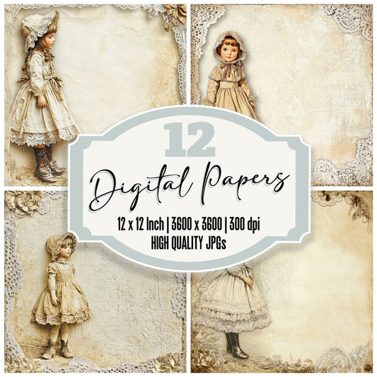 Doll Bonnet Cutout Frame Digital Paper Pack (DDD001473)