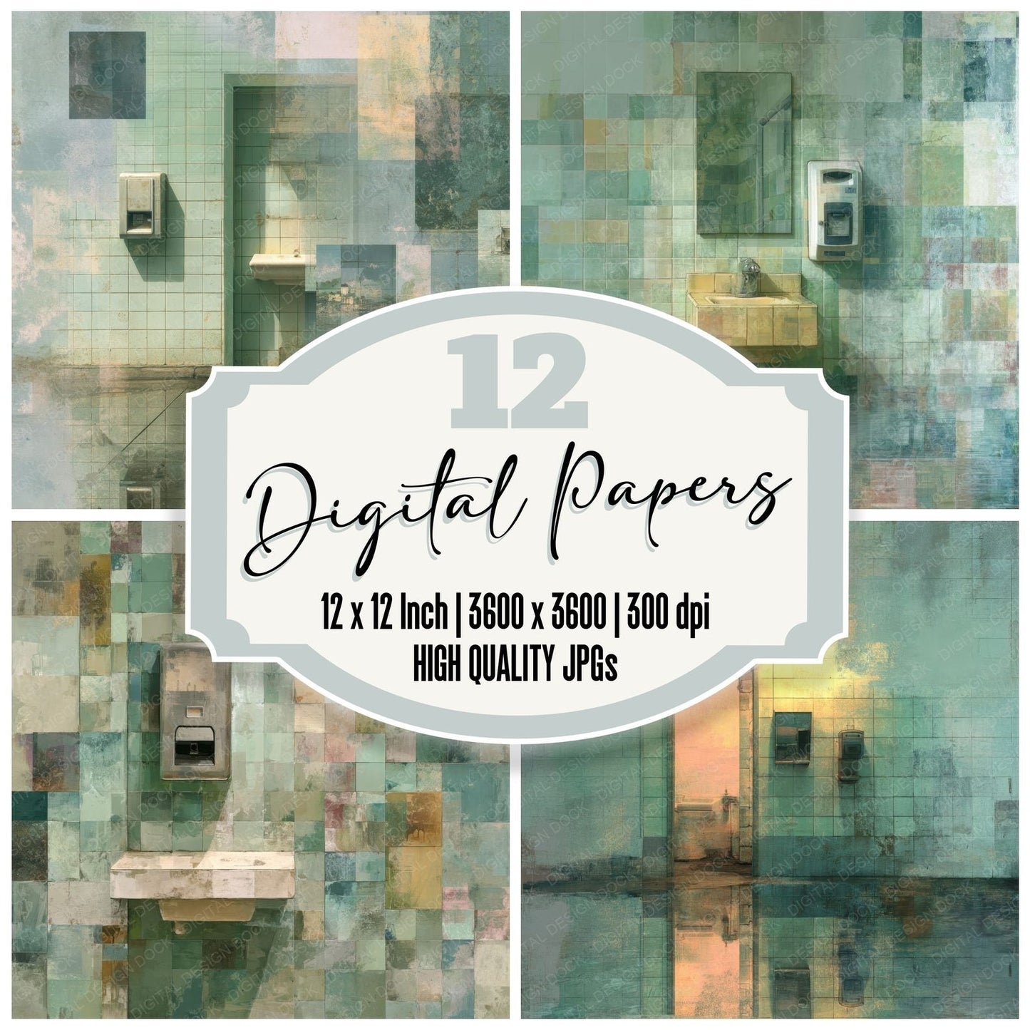 Dreamcore Bathroom Tile Puddle Flicker Digital Paper Pack (DDD001492)