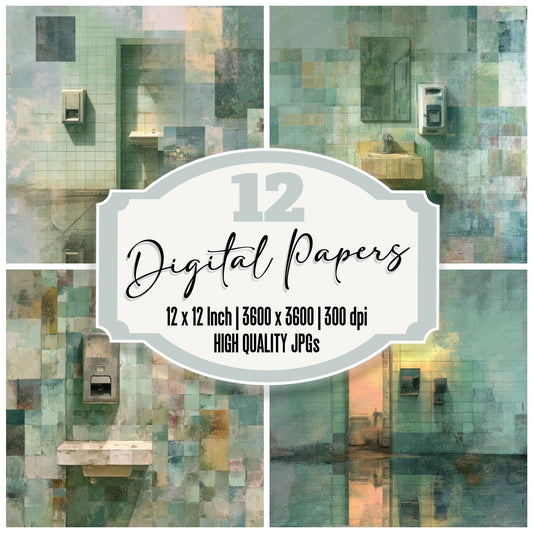 Dreamcore Bathroom Tile Puddle Flicker Digital Paper Pack (DDD001492)
