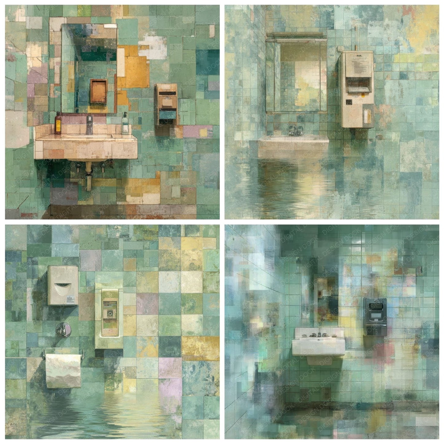 Dreamcore Bathroom Tile Puddle Flicker Digital Paper Pack (DDD001492)