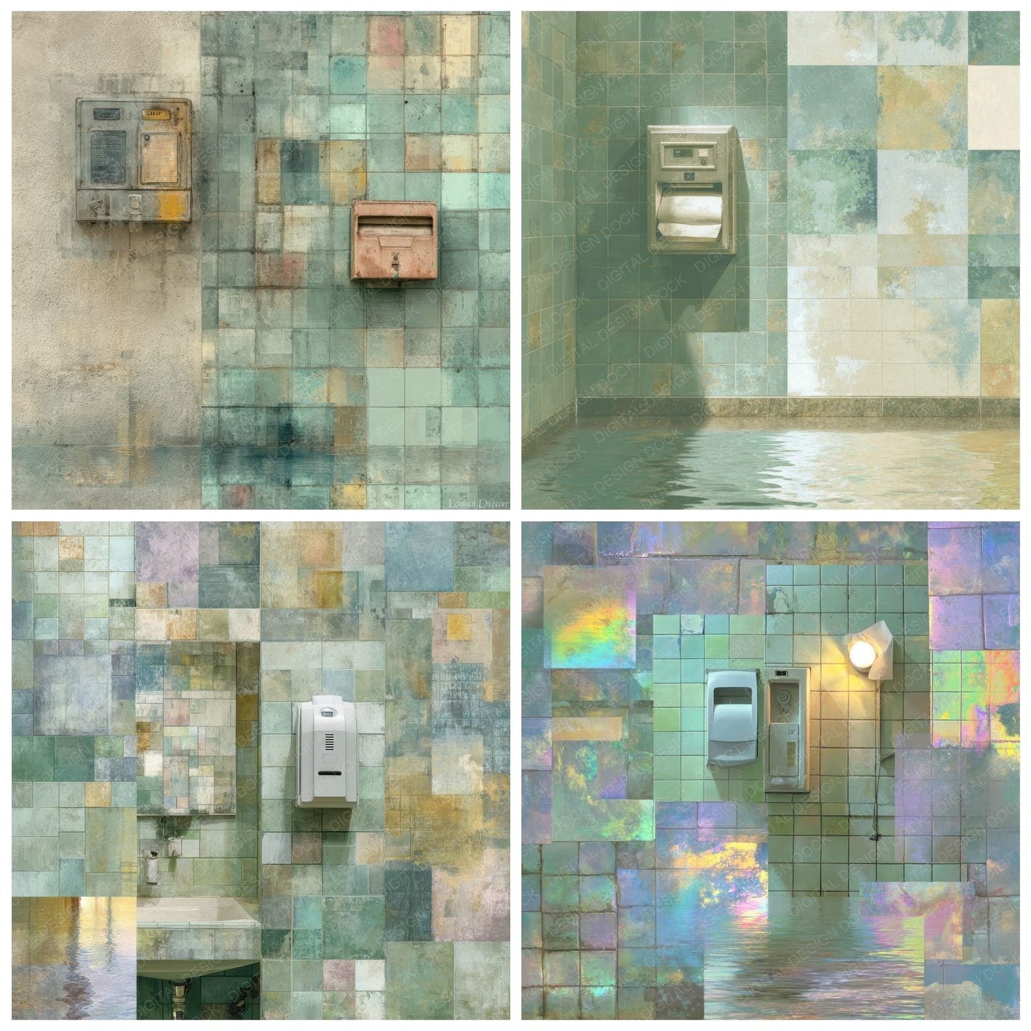 Dreamcore Bathroom Tile Puddle Flicker Digital Paper Pack (DDD001492)