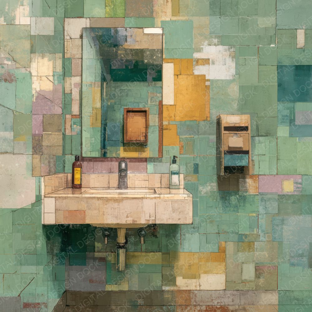 Dreamcore Bathroom Tile Puddle Flicker Digital Paper Pack (DDD001492)