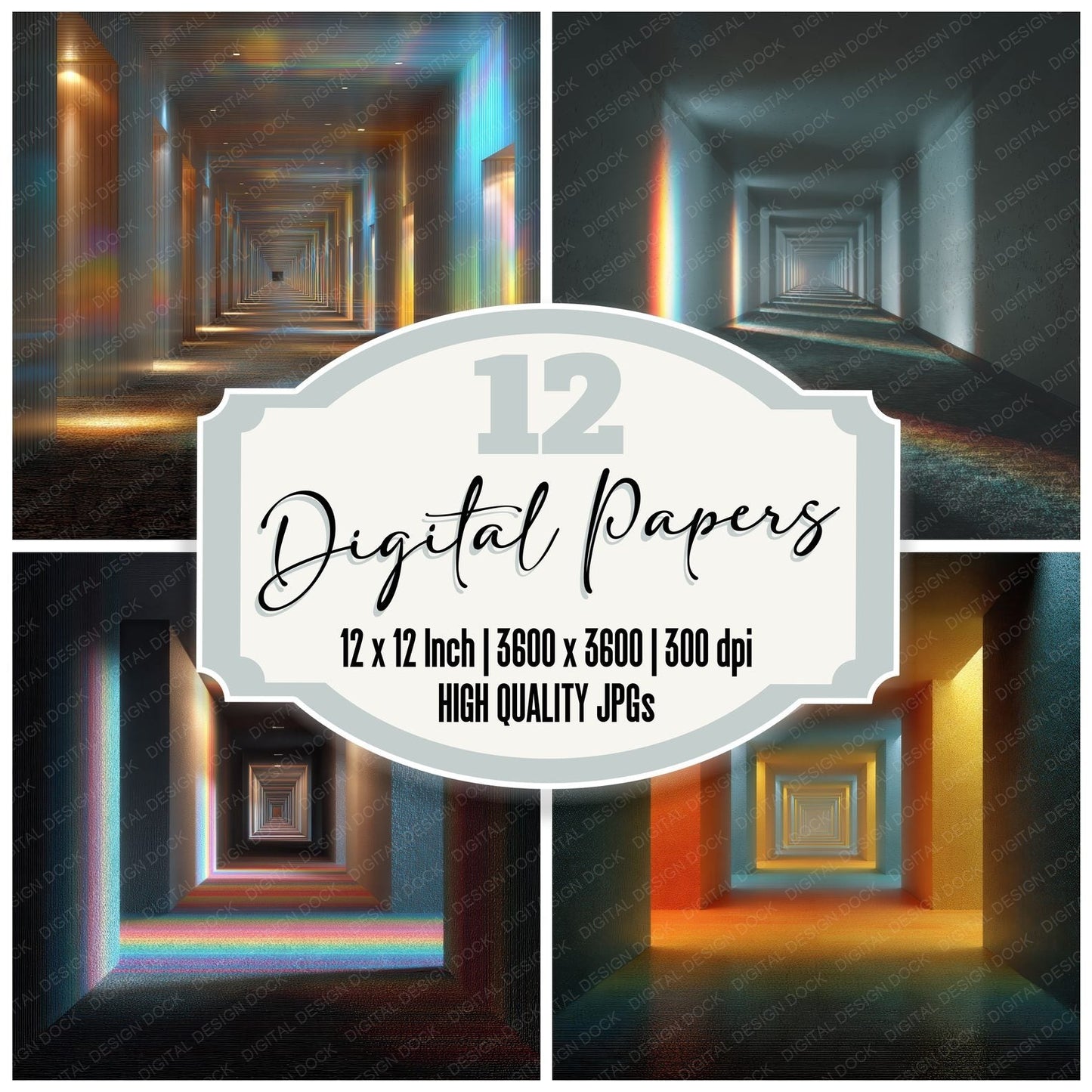 Dreamcore Corridor Blur Exit Grid Digital Paper Pack (DDD001494)