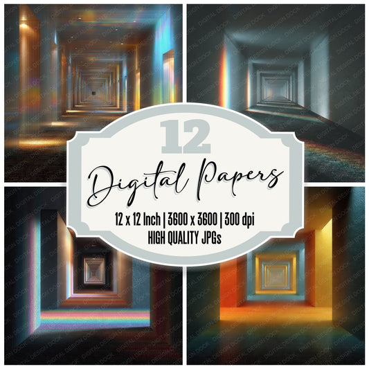 Dreamcore Corridor Blur Exit Grid Digital Paper Pack (DDD001494)