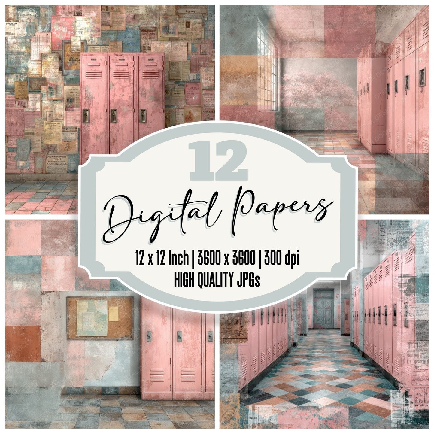 Dreamcore School Hall Locker Haze Digital Paper Pack (DDD001495)