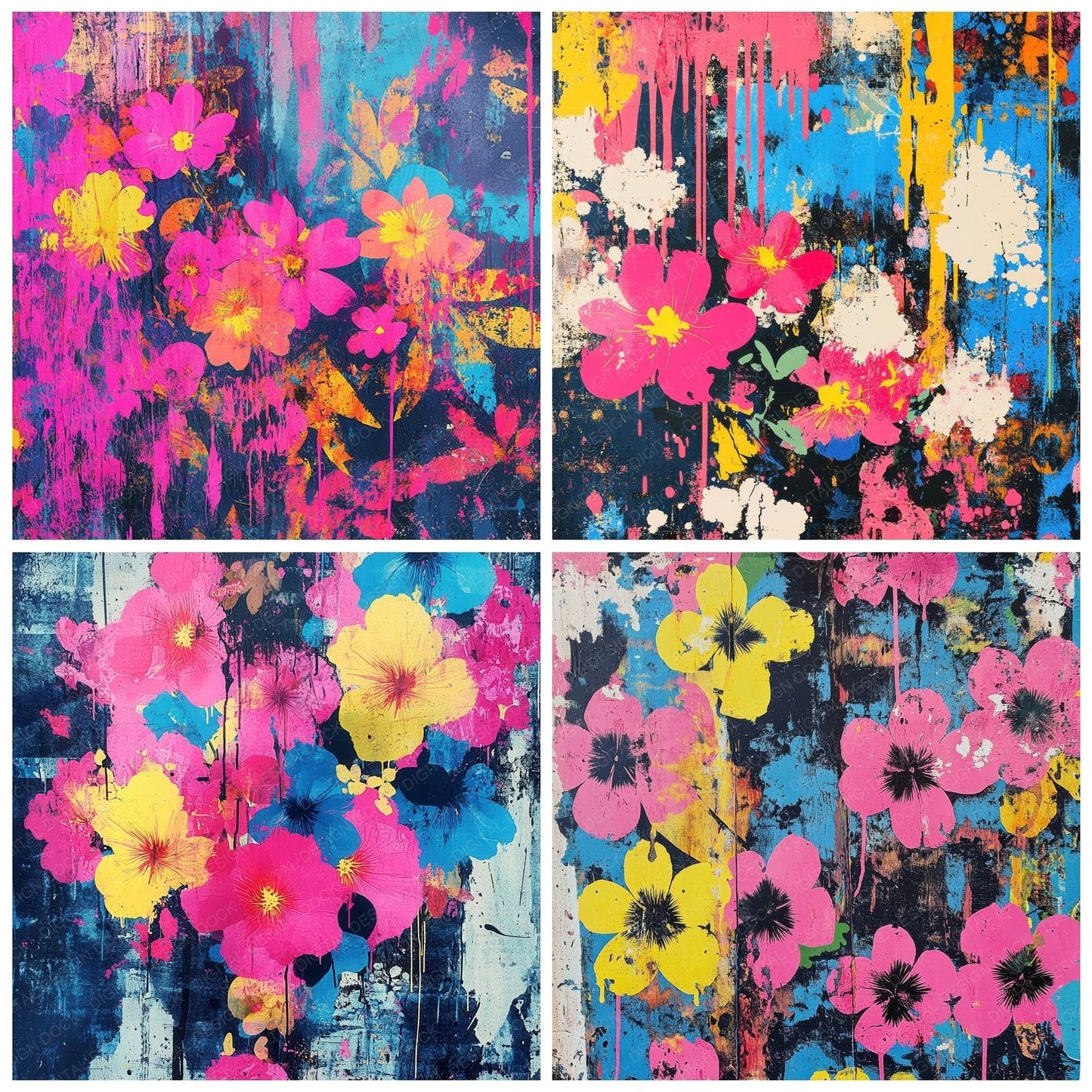 Dripping Neon Florals Digital Paper Pack (DDD001505)