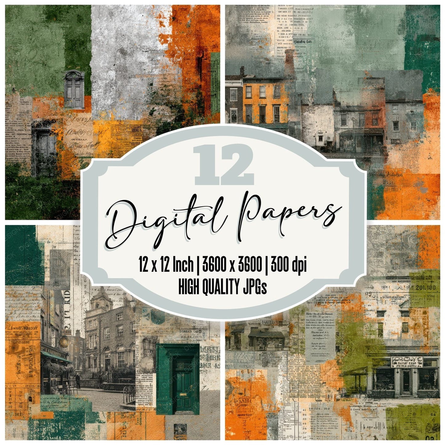 Dublin Collage Harp Script Door Digital Paper Pack (DDD001512)