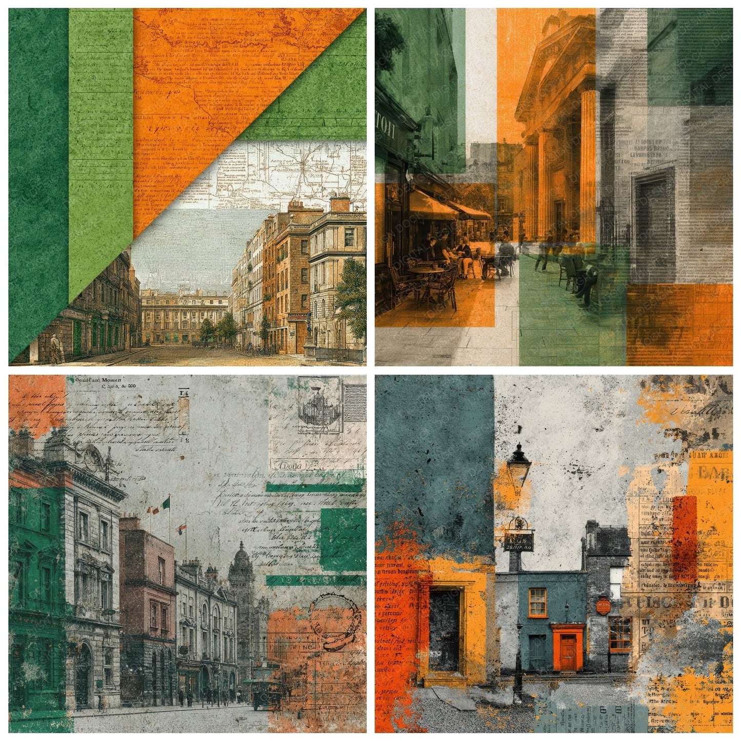 Dublin Collage Harp Script Door Digital Paper Pack (DDD001512)