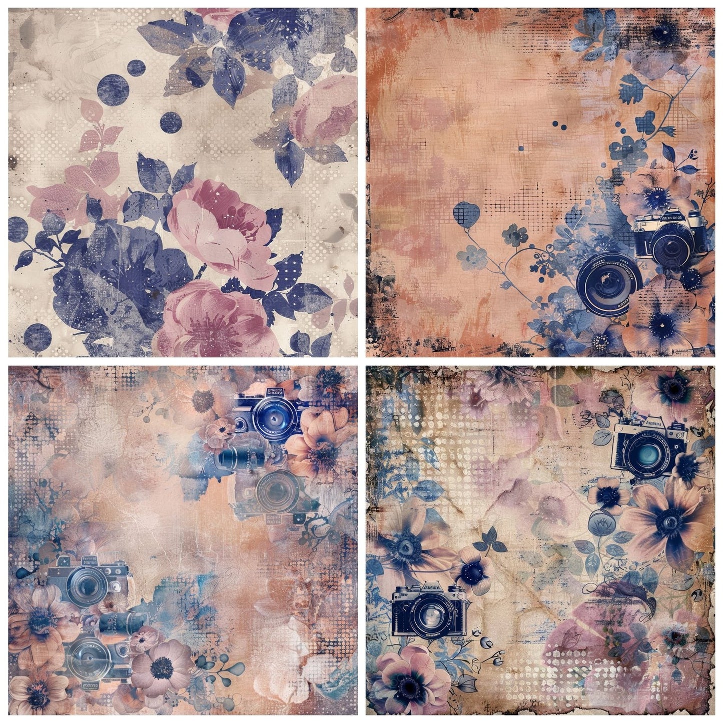 Dusty Pink and Cobalt Camera Polka Dot Pattern Digital Paper Pack (DDD001526)