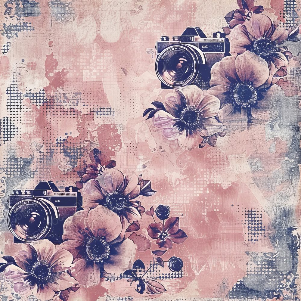 Dusty Pink and Cobalt Camera Polka Dot Pattern Digital Paper Pack (DDD001526)