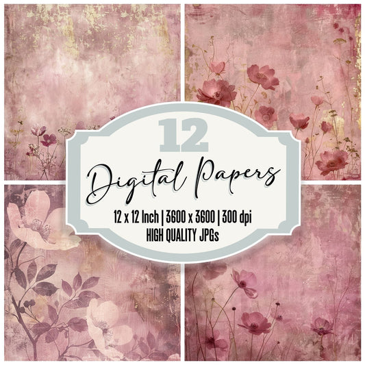 Dusty Pink Floral Digital Paper Pack (DDD001527)