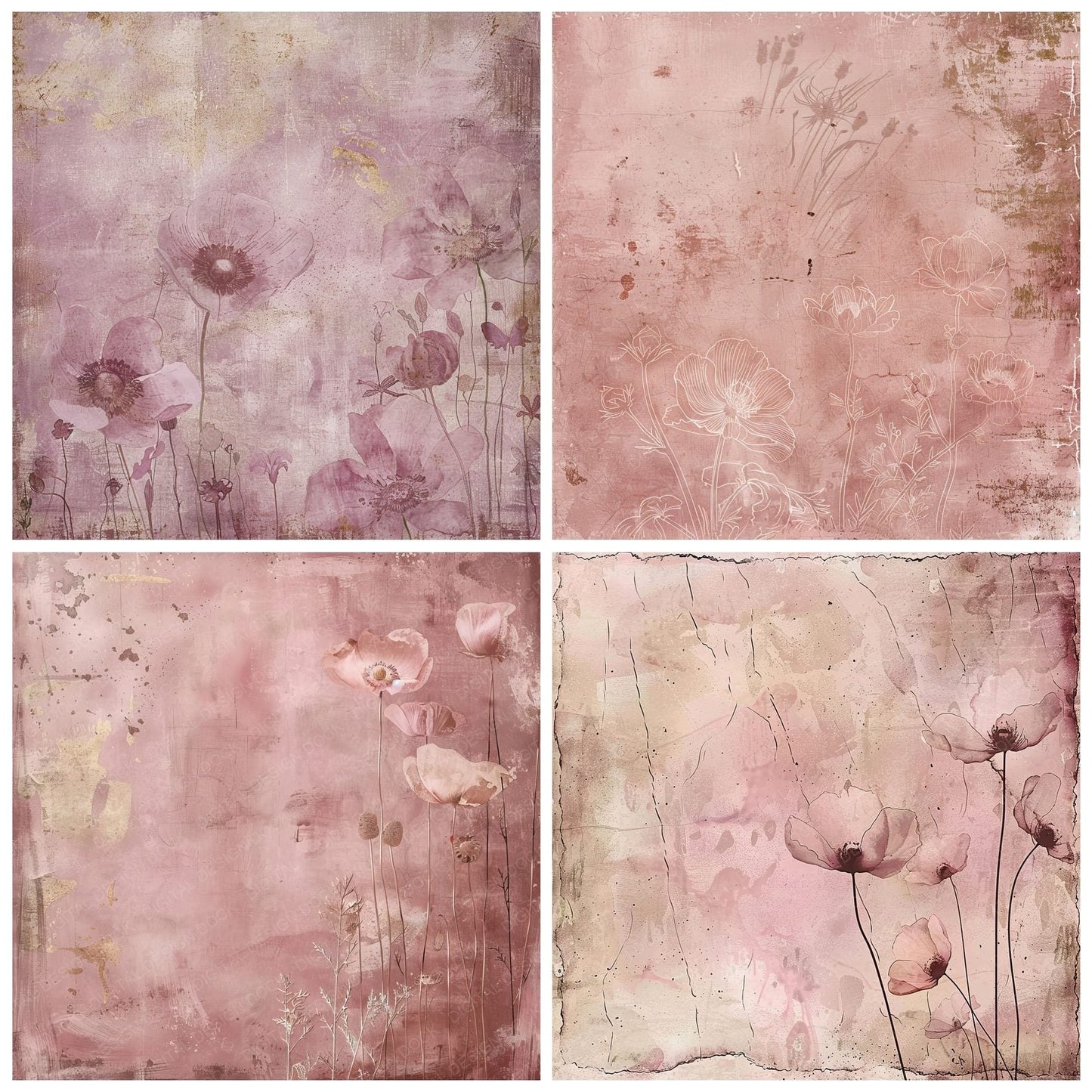 Dusty Pink Floral Digital Paper Pack (DDD001527)