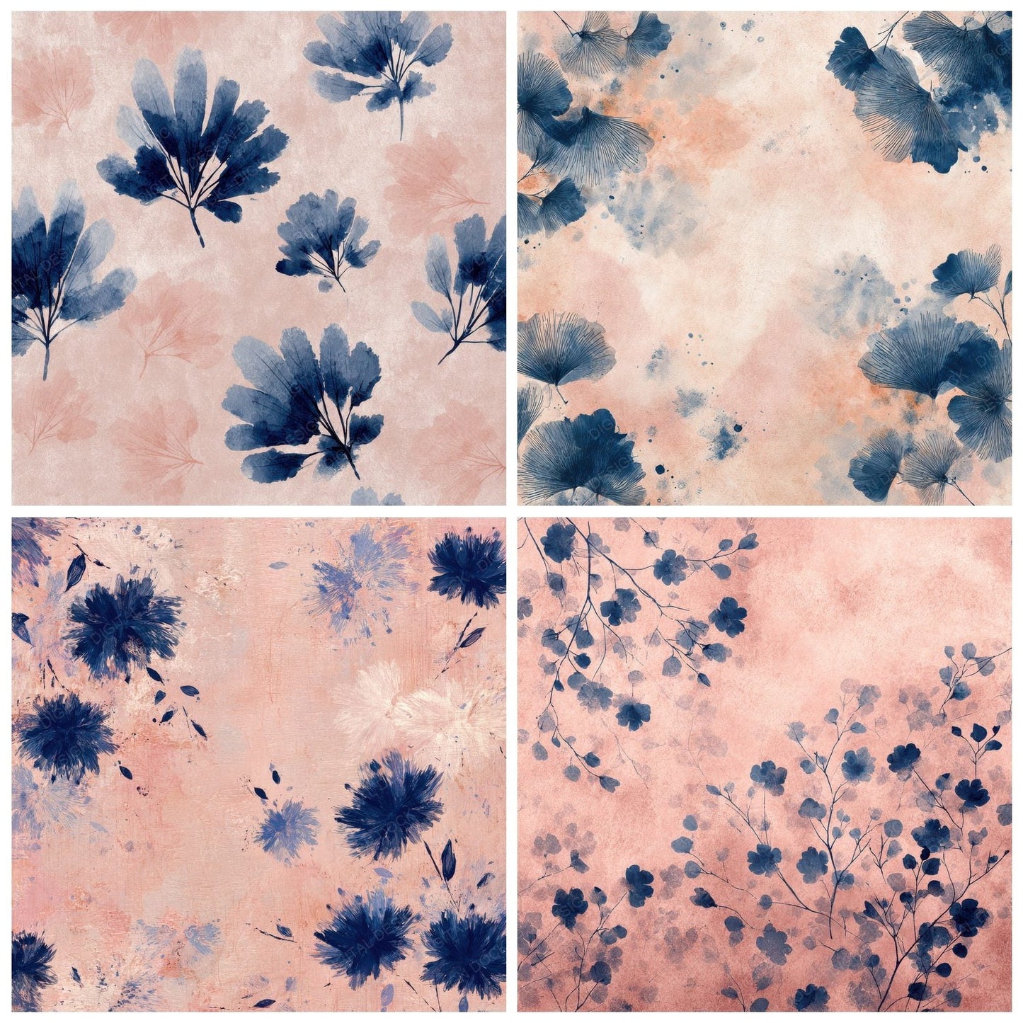 Dusty Rose Indigo Petals Digital Paper Pack (DDD001530)