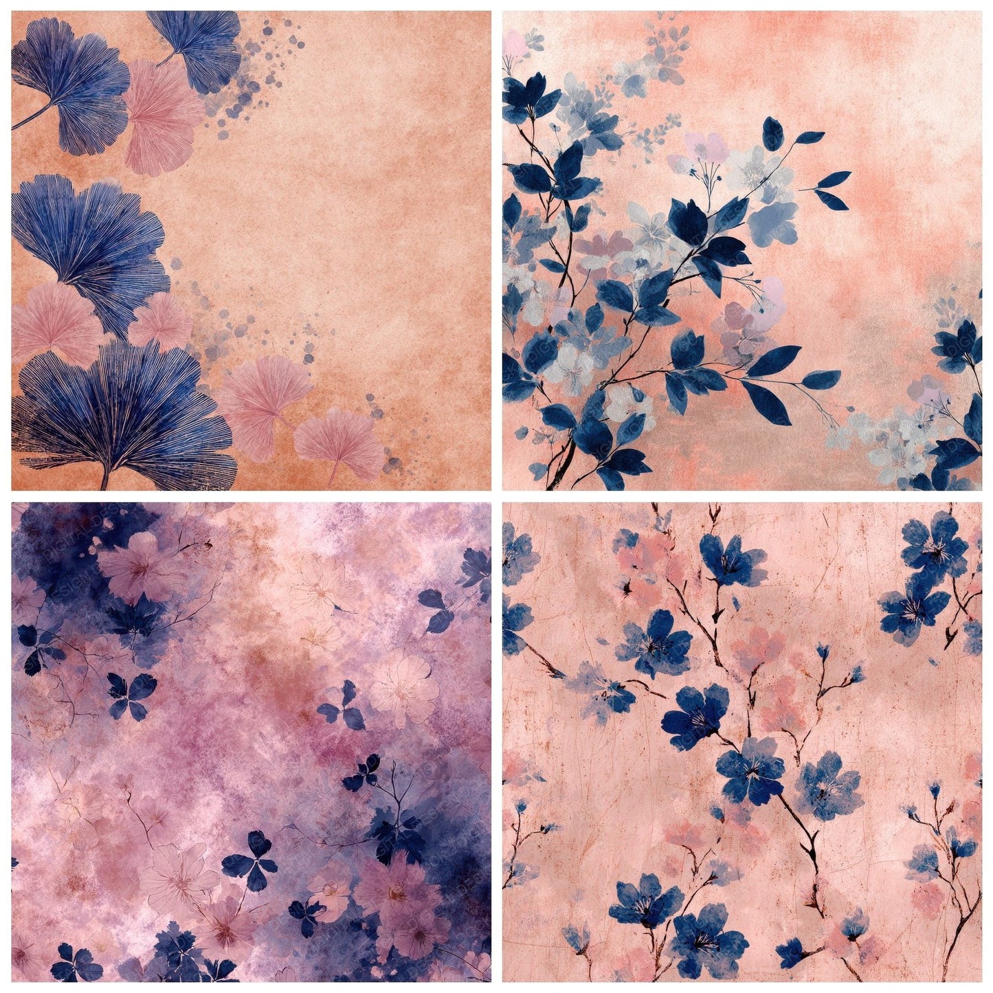 Dusty Rose Indigo Petals Digital Paper Pack (DDD001530)