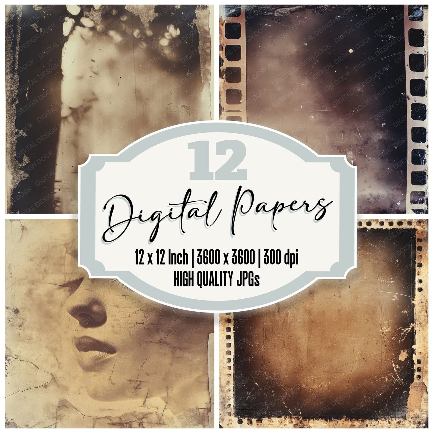Dusty Scratched Film Background Digital Paper Pack (DDD001533)