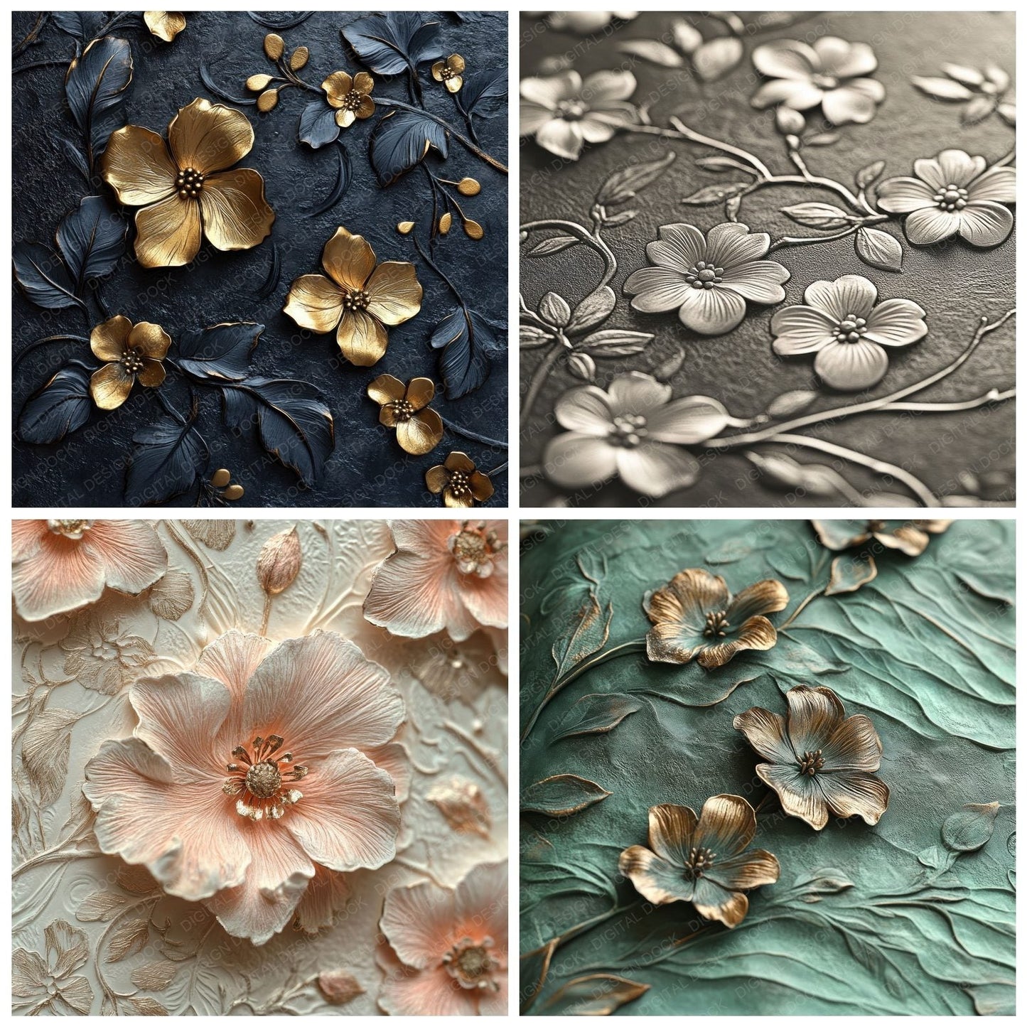 Embossed Elegance Floral Digital Paper Pack (DDD001561)