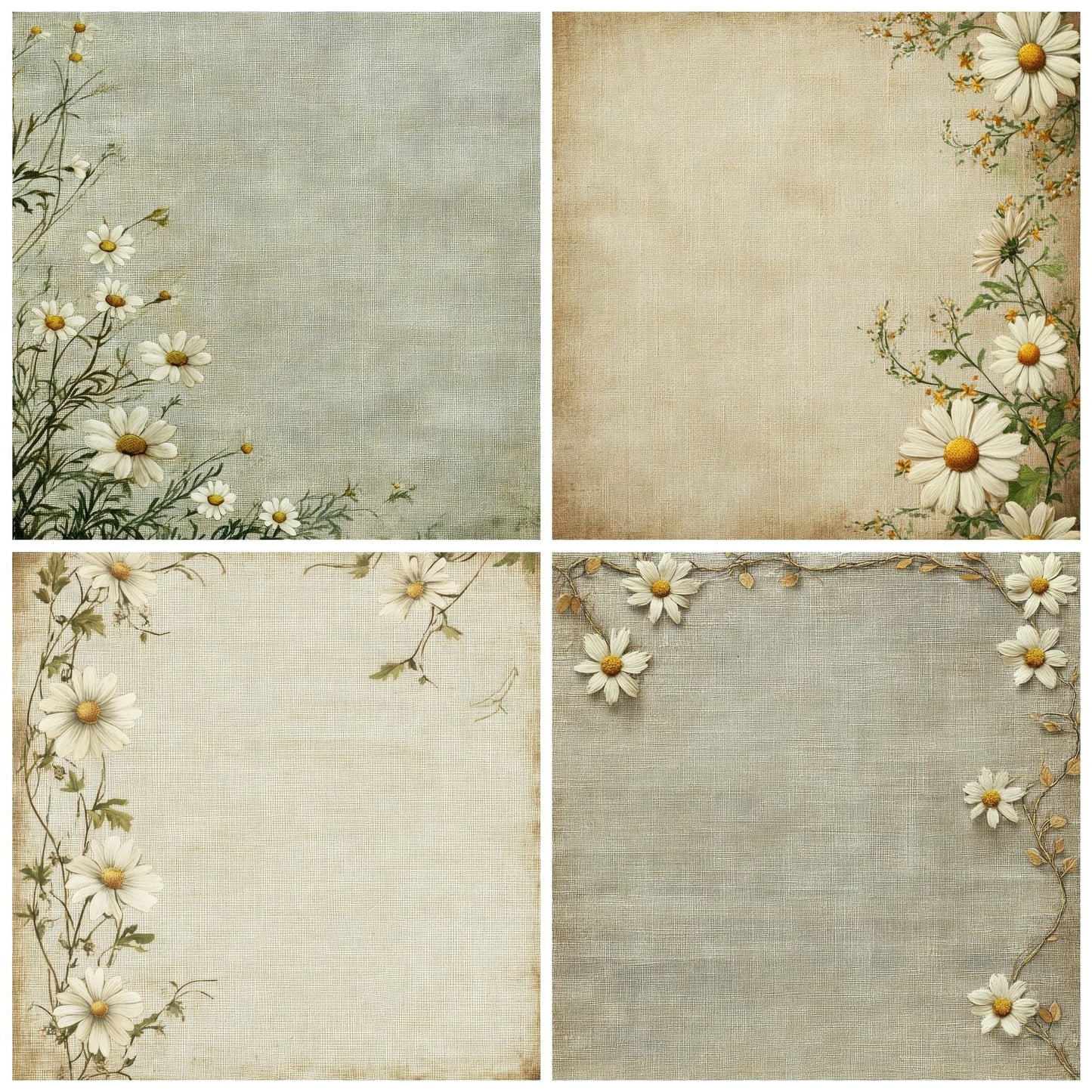 Embroidered Daisy Linen Digital Paper Pack (DDD001563)
