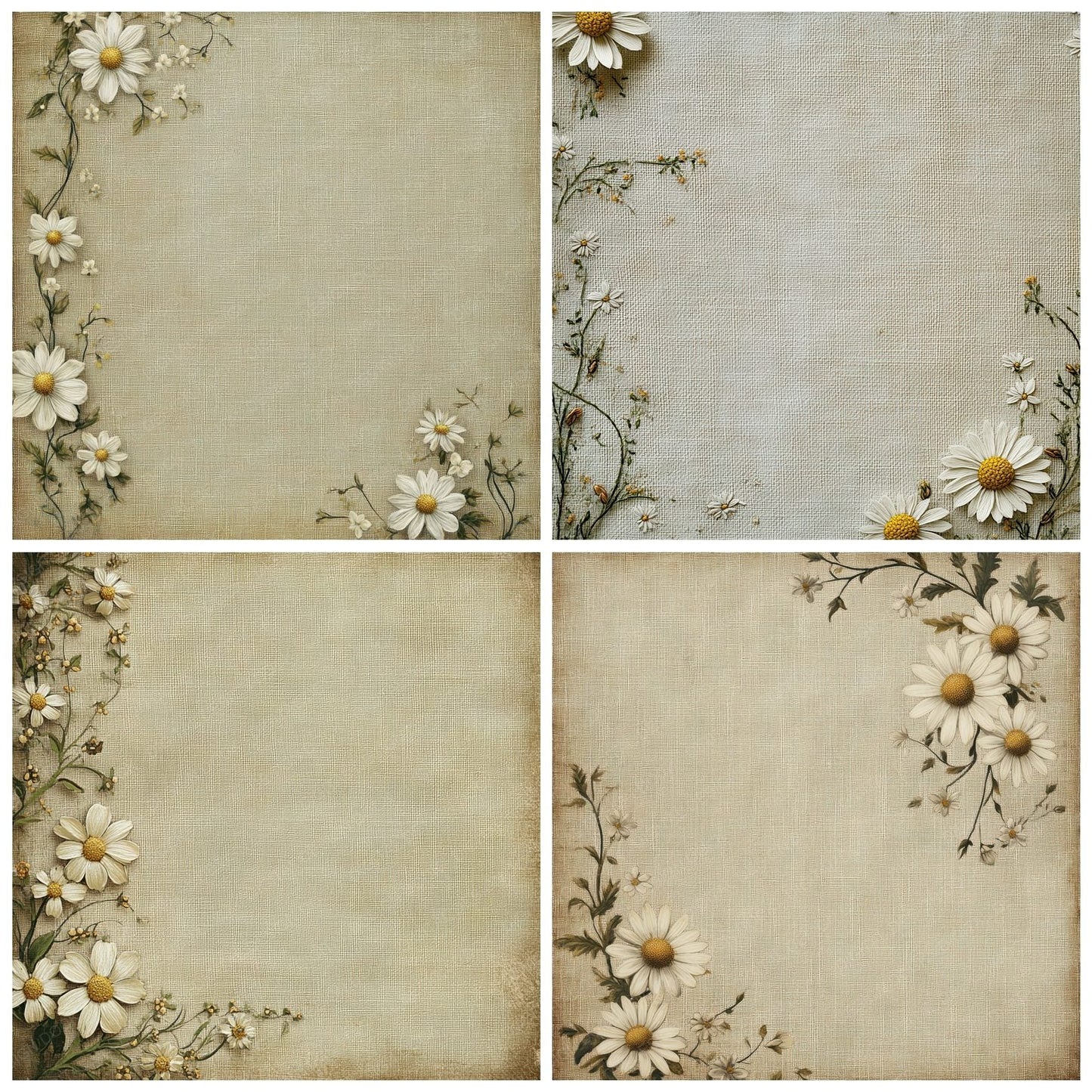 Embroidered Daisy Linen Digital Paper Pack (DDD001563)