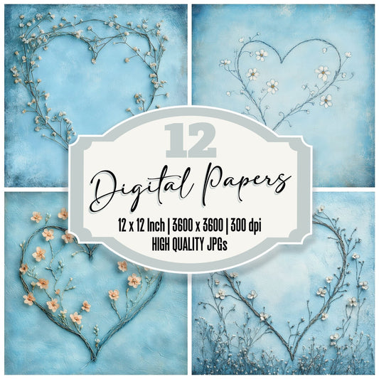 Embroidered Sky Heart Digital Paper Pack (DDD001565)