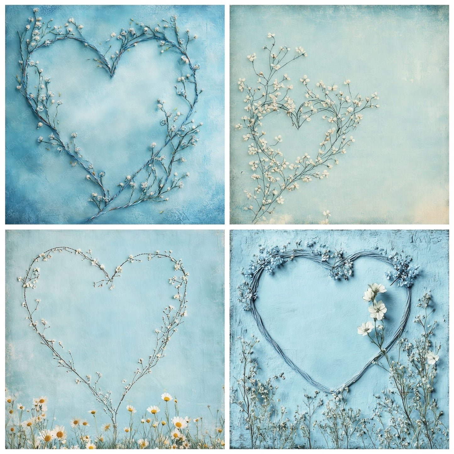 Embroidered Sky Heart Digital Paper Pack (DDD001565)