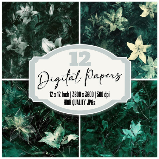 Emerald Distorted Blooms Digital Paper Pack (DDD001567)