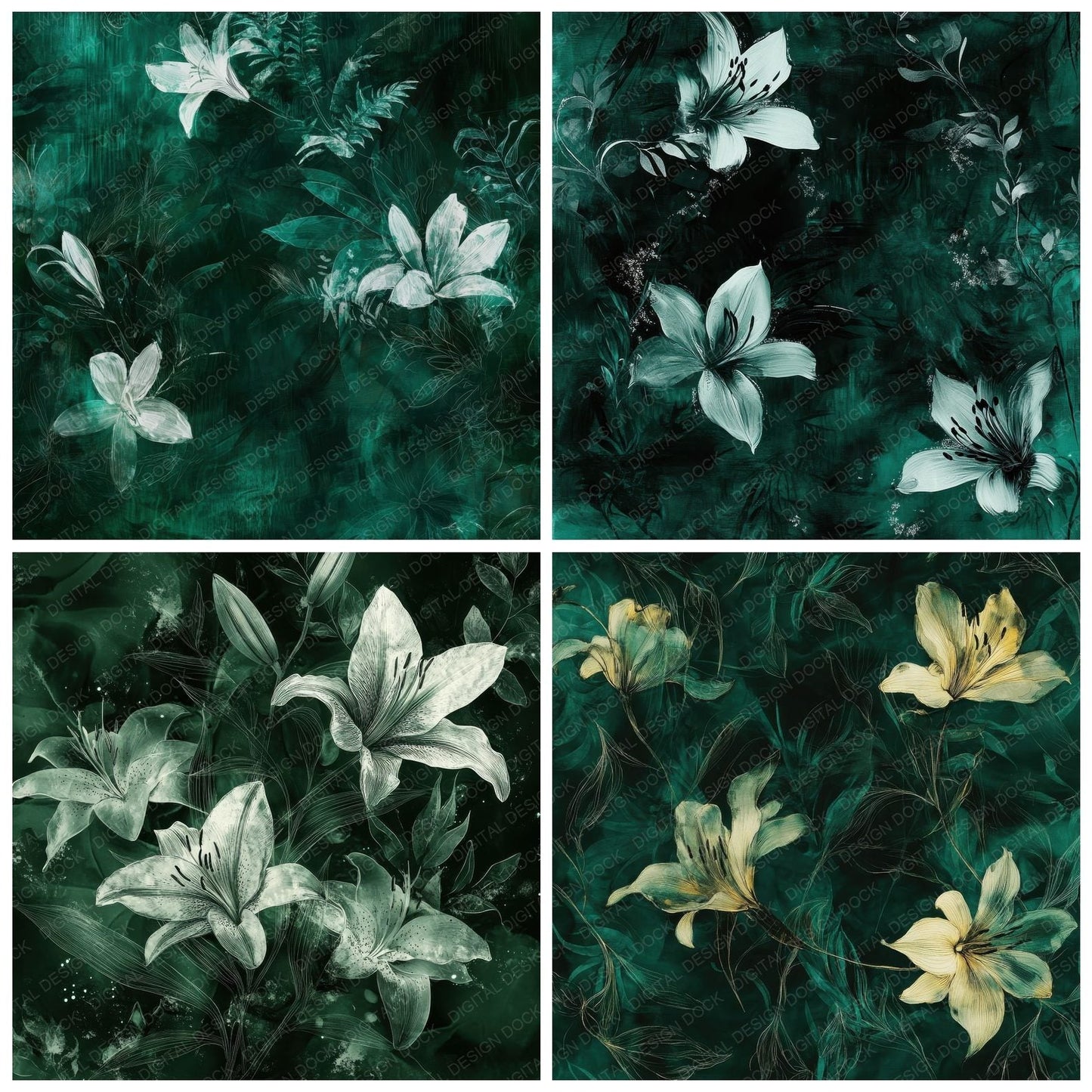 Emerald Distorted Blooms Digital Paper Pack (DDD001567)