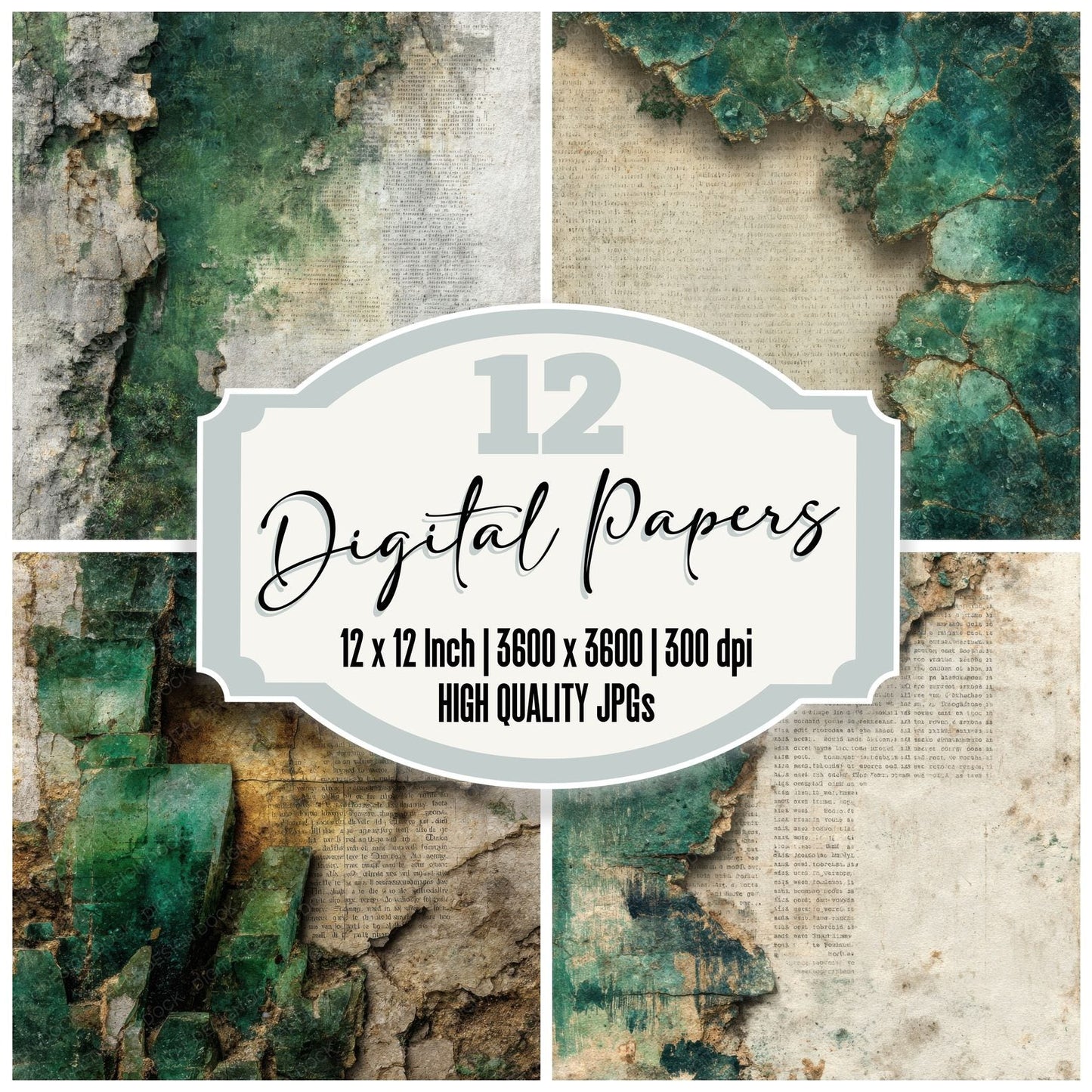 EmeraldShard Border Moss Type Fade Digital Paper Pack (DDD001574)