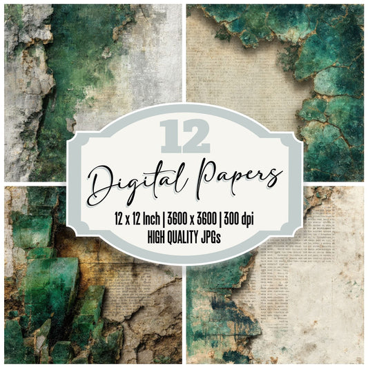 EmeraldShard Border Moss Type Fade Digital Paper Pack (DDD001574)