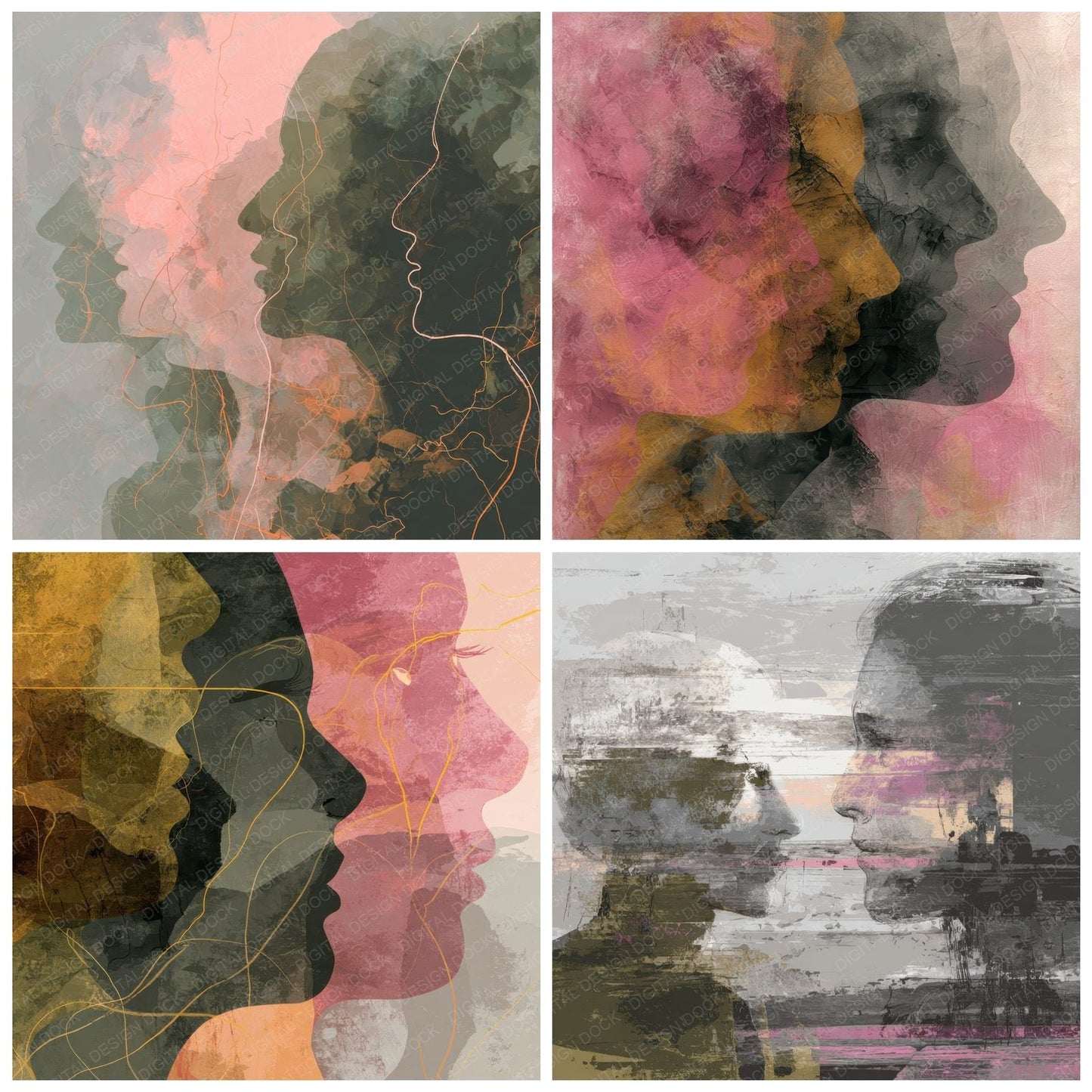 Emotion Confusion Split Sketch Digital Paper Pack (DDD001578)
