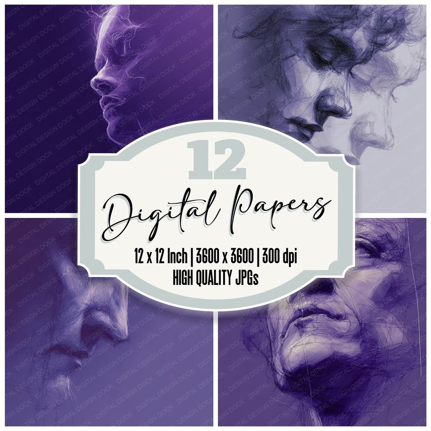 Emotion Longing Blur Sketch Digital Paper Pack (DDD001587)