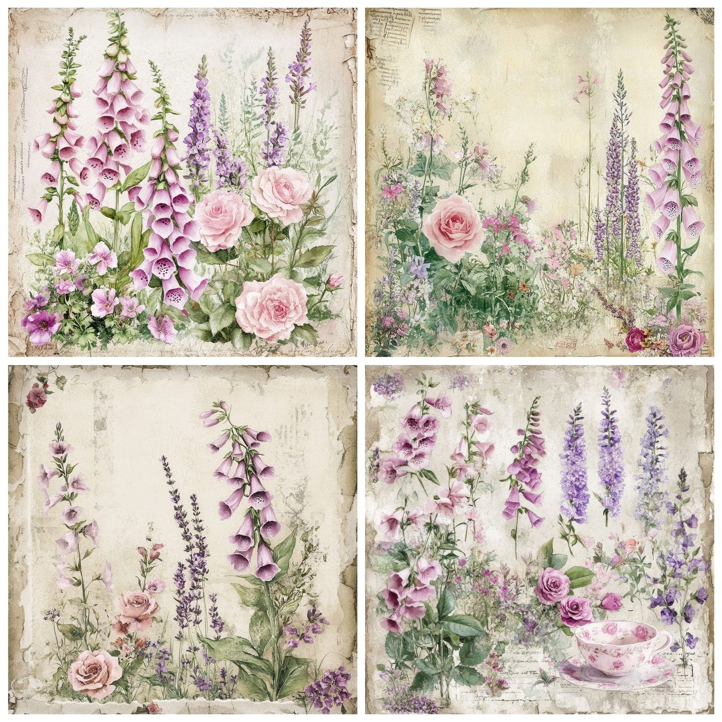 England Foxglove Lavender Roses Digital Paper Pack (DDD001602)