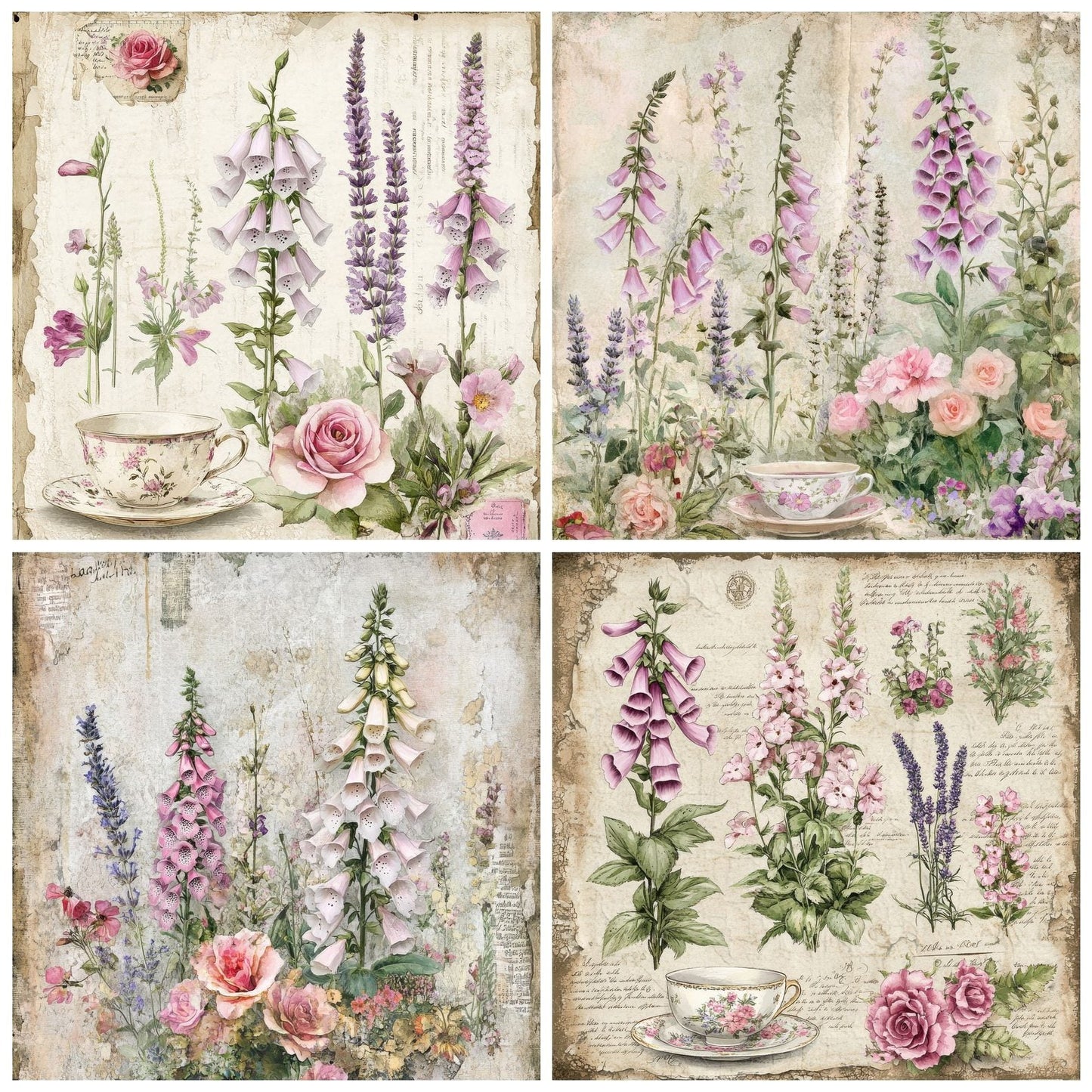 England Foxglove Lavender Roses Digital Paper Pack (DDD001602)