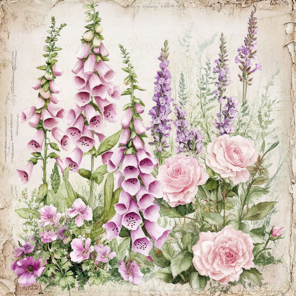 England Foxglove Lavender Roses Digital Paper Pack (DDD001602)
