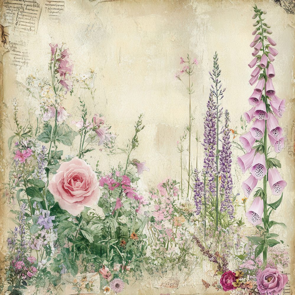 England Foxglove Lavender Roses Digital Paper Pack (DDD001602)