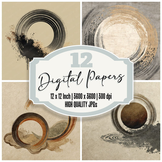 Enso Zen Circle Brush Ripple Digital Paper Pack (DDD001605)