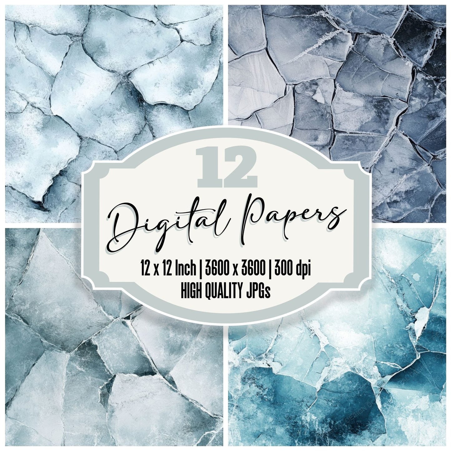 Eroded Ice Cracked Frost Background Digital Paper Pack (DDD001609)