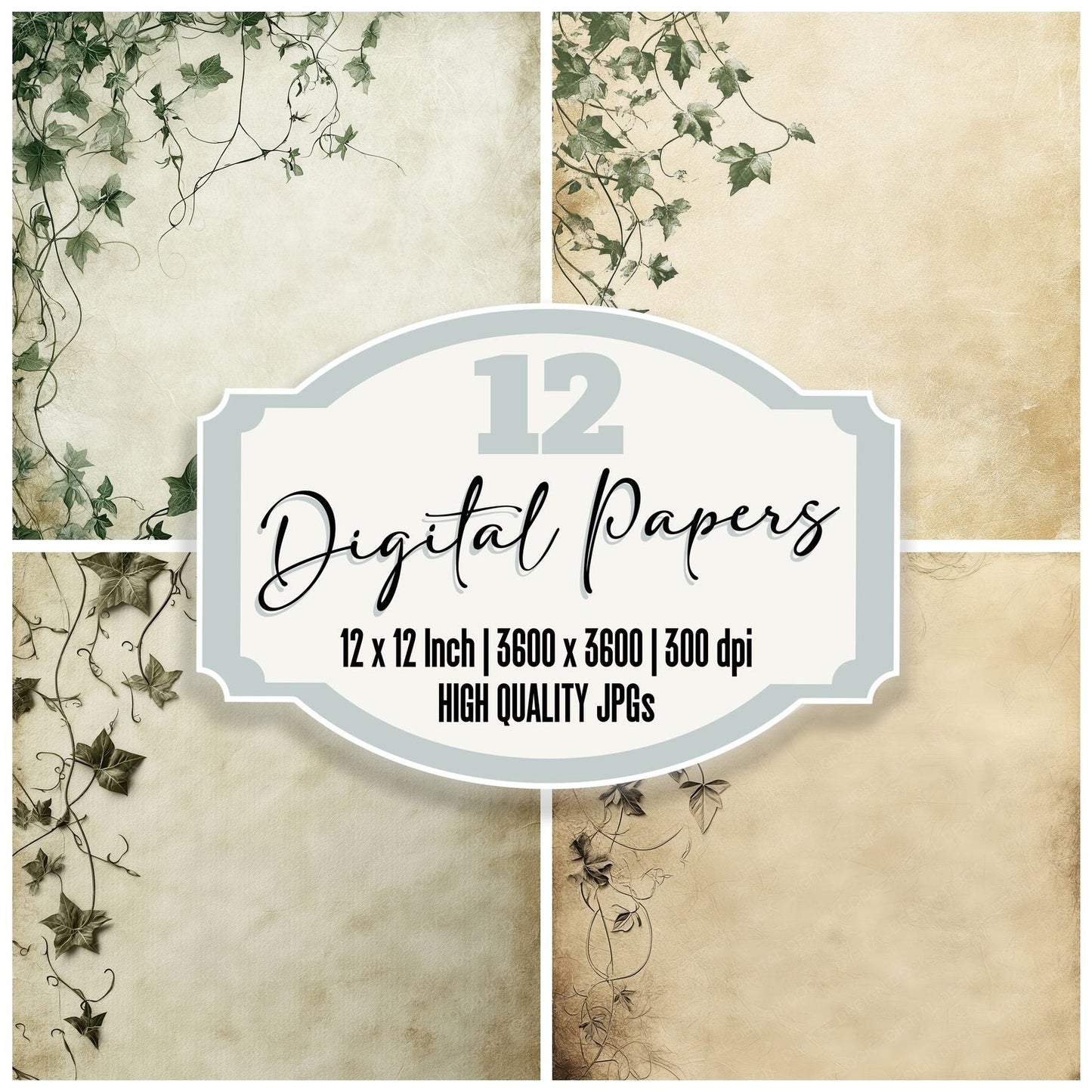 Etched Ivy Tendrils Digital Paper Pack (DDD001611)